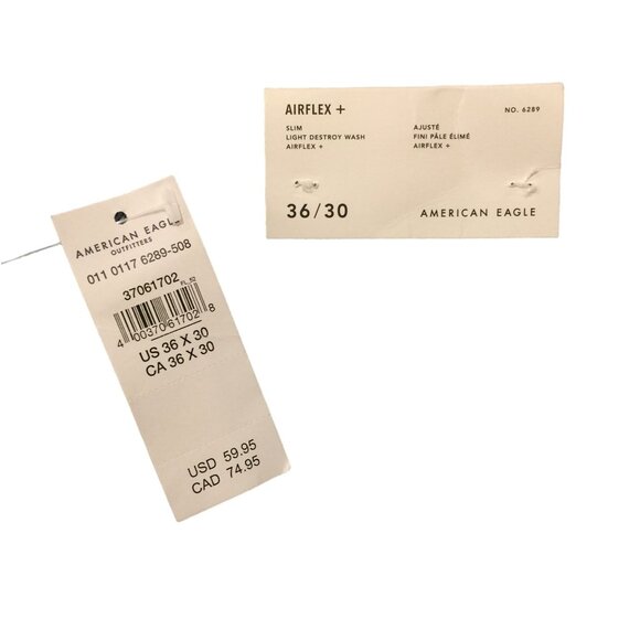 American Eagle Men's 36/30 Slim Light Destroy Wash Airflex + Denim Distressed Je - Picture 3 of 4